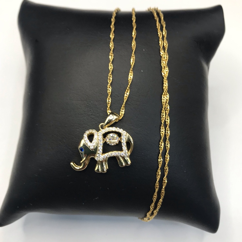 Gold Over 925 Sterling Silver 0.25CT MOISSANITE Elephant Pendant Necklace 16”